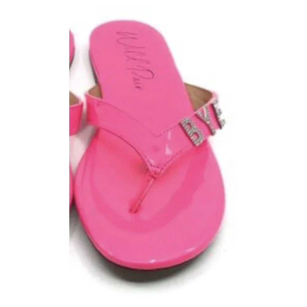 WILD PAIR Womens Pink Rhinestone Fantasia Round Toe Slip On Thong Sandals 9.5 M
